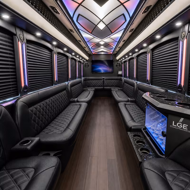 28 Passenger Party Bus Interior