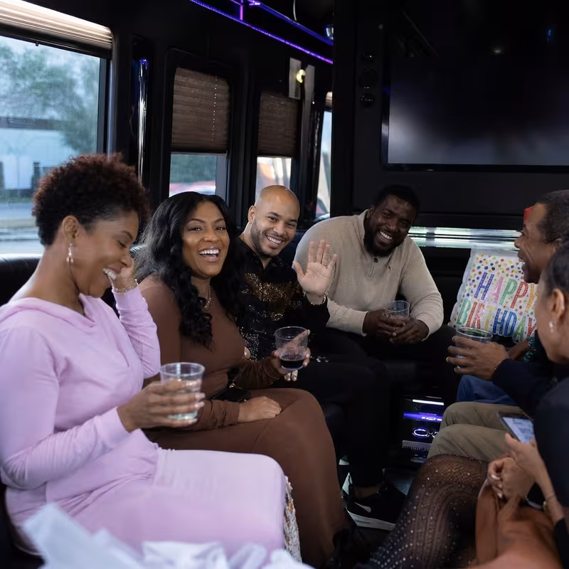 Black Mercedes Sprinter van staged for an Sacramento Birthday Transportation group