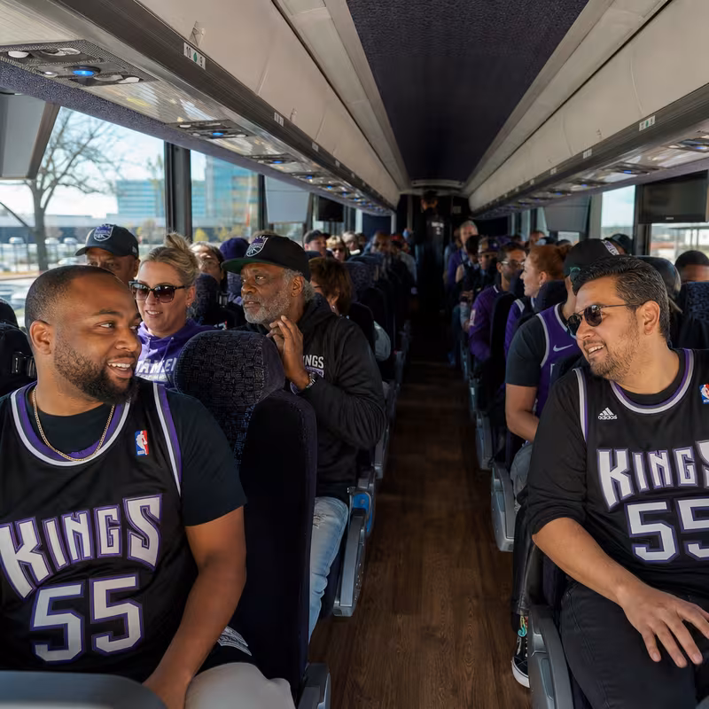 Passenger seating aboard a Sacramento party bus rental