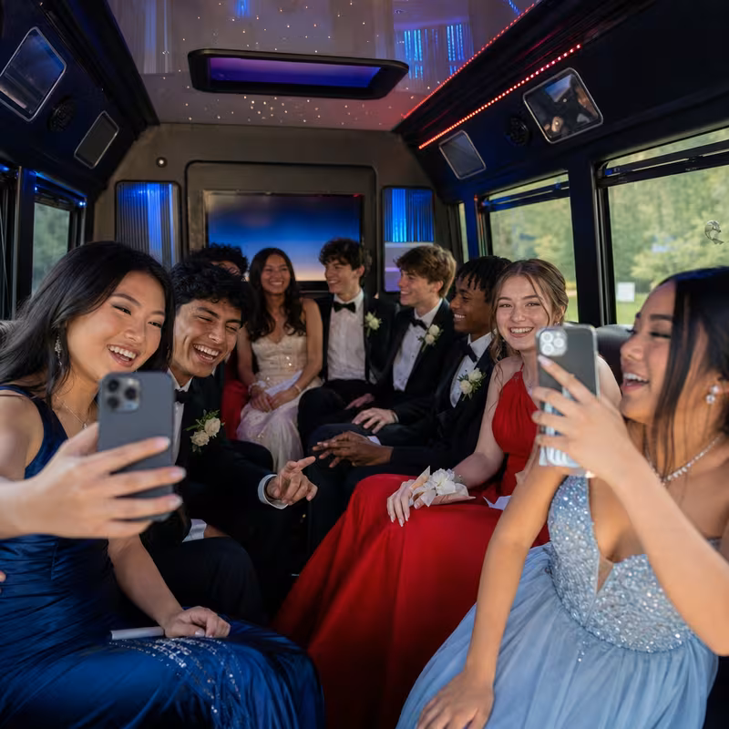 Black Mercedes Sprinter van staged for an Sacramento Prom & Homecoming Transportation group