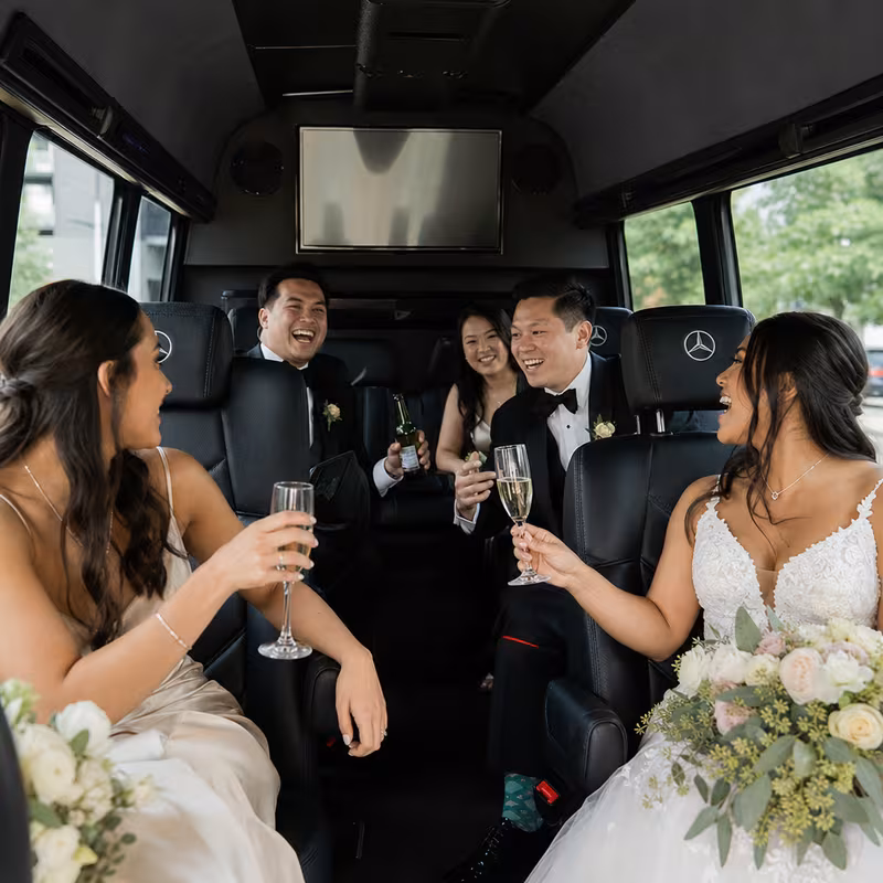 Black Mercedes Sprinter van staged for an Sacramento Wedding Transportation group